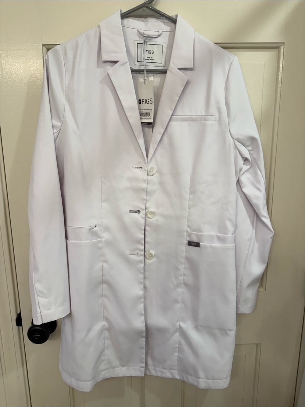 FIGS White Professional Lab Coat with Notch Lapel